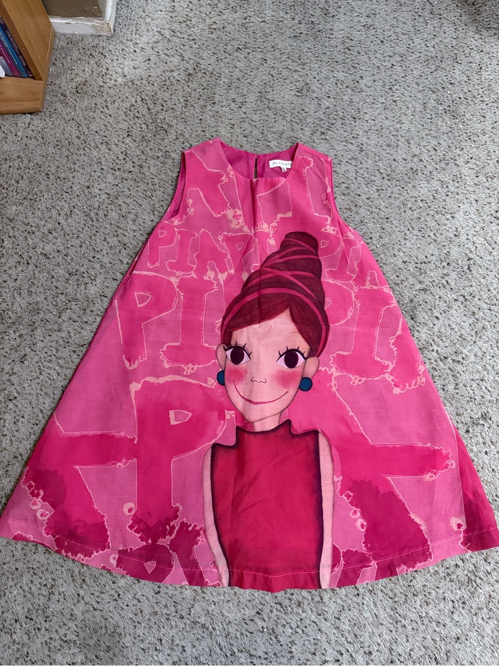Graphic Print Pink A-Line Dress with Cartoon Girl